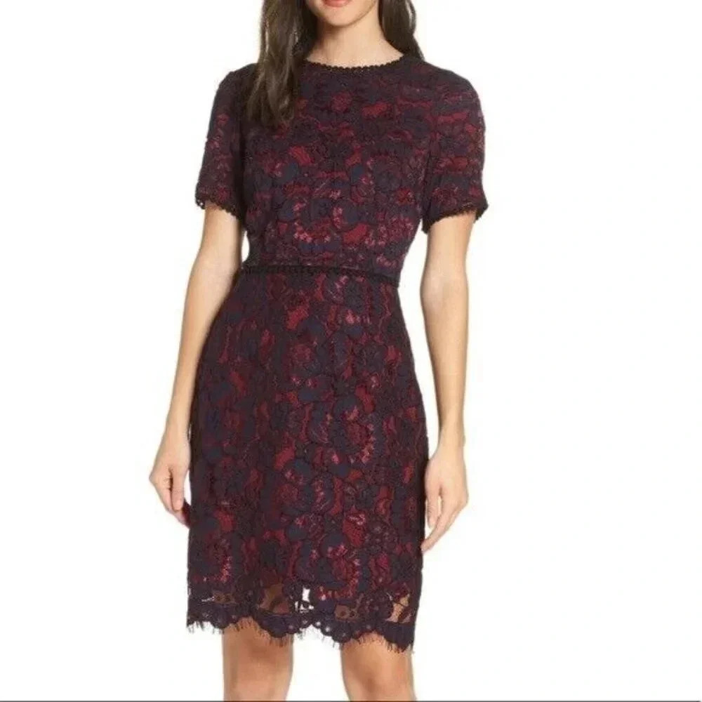 NWT Charles Henry Nordstrom Lace Sheath Dress Navy and Red size XS